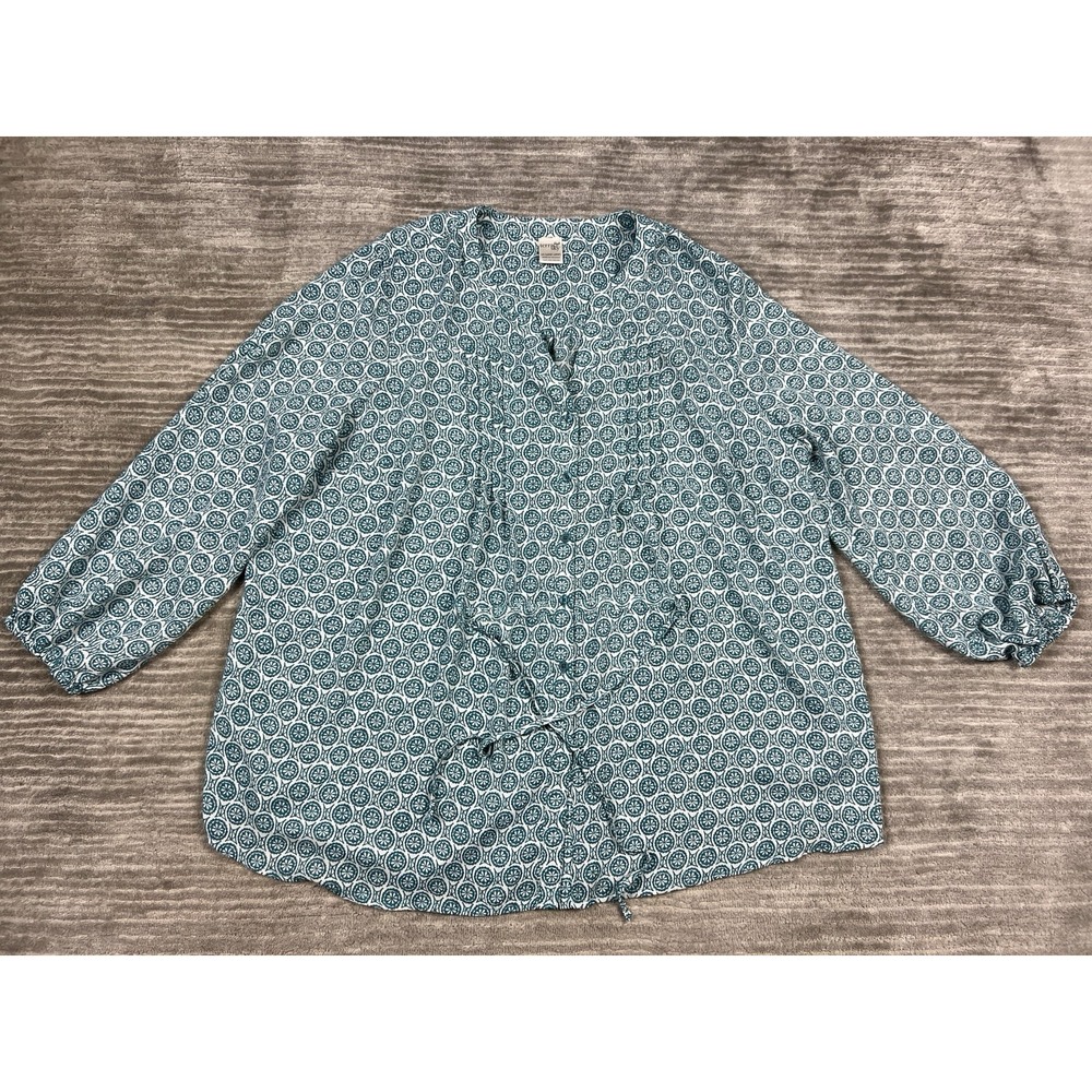 Terra & Sky Top Womens 1X Green Button Up Long Sleeve Polyester Casual‎